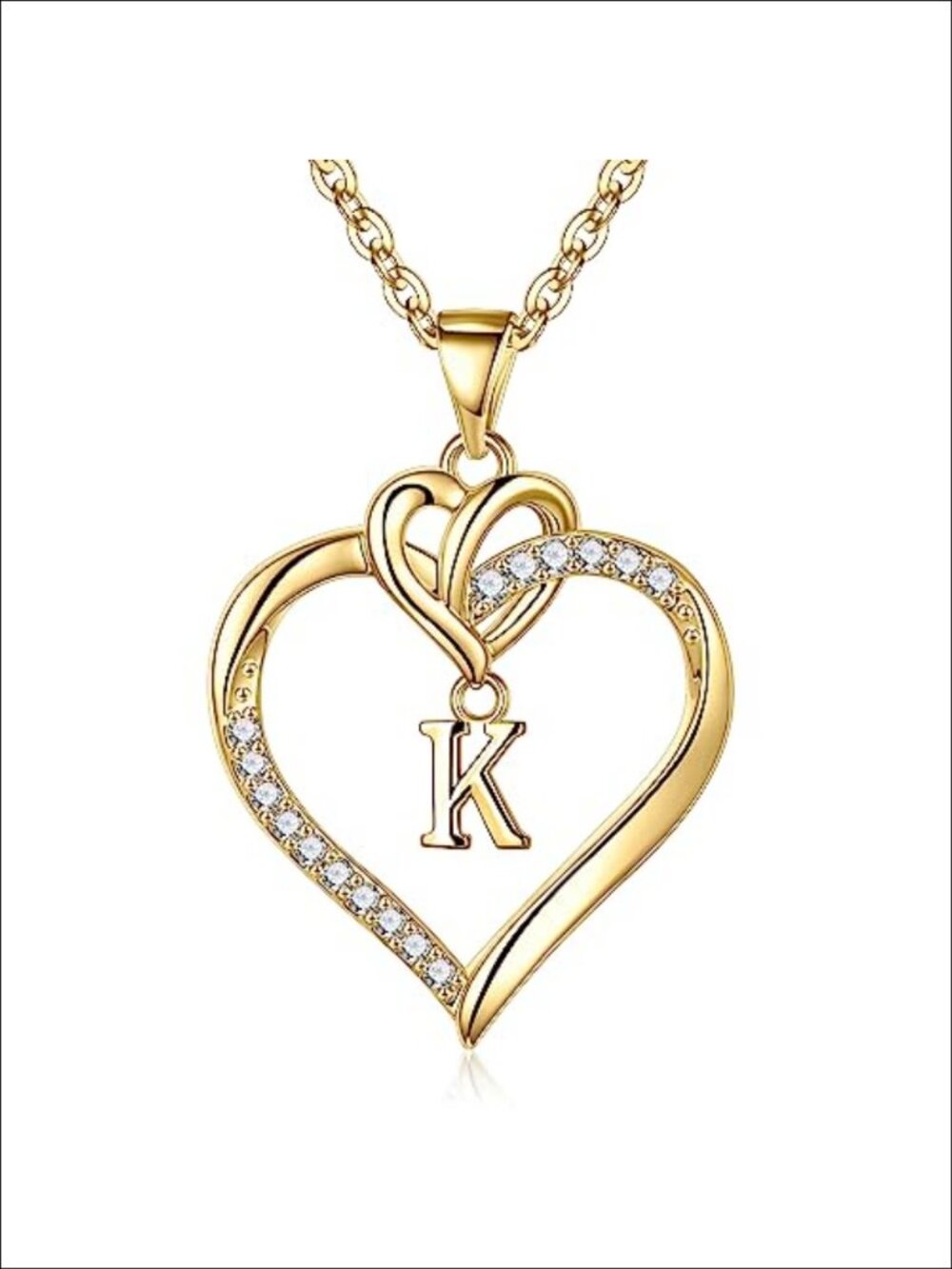 14k Gold Plated Heart Initial Necklace CZ Pendant 18+2 in Women Jewelry
